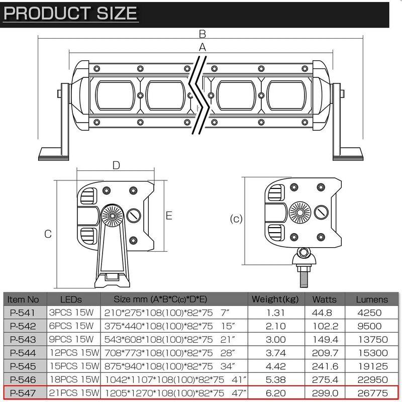 作業灯 LEDライトバー 315W 47インチ ブルー バックライト内蔵 ブラックインナー スポット 26775ルーメン 12V 24V｜tvilbidvirk3｜05