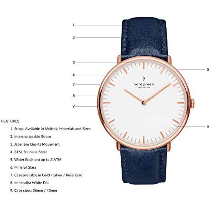 腕時計 Nordgreen ノードグリーンNative ユニセックスのローズゴールド 北欧 デザイン腕時計とホワイトダイヤル36mm ローズゴールド｜tvilbidvirk3｜14