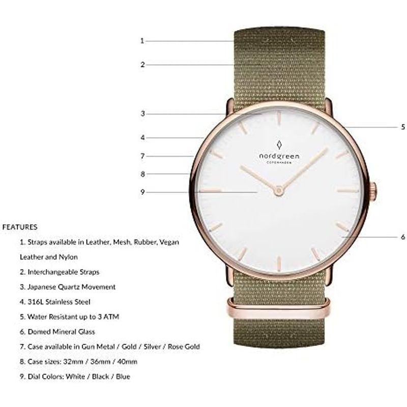 腕時計 Nordgreen ノードグリーンNative ユニセックスのローズゴールド 北欧 デザイン腕時計とホワイトダイヤル36mm ローズゴールド｜tvilbidvirk3｜15