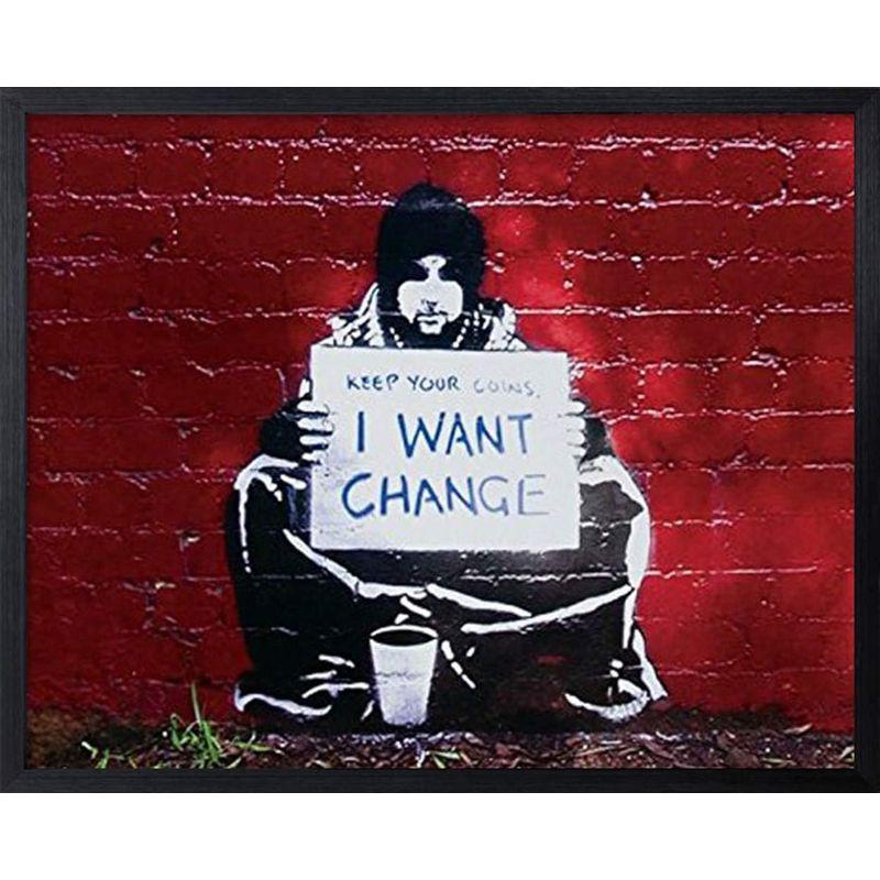 直販特注品 インテリアポスター・プリント レッド 20x16inch アートフレーム 美工社 Banksy(バンクシー) I Want Change IBA-61755