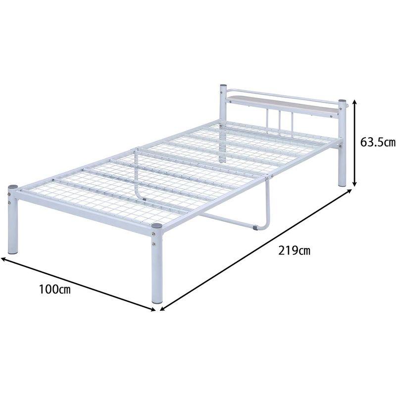  海外ブランド  不二貿易 ベッド シングル 幅100cm 床下36cm アイボリー 棚付き スチール メッシュ 床下収納 タンテ 14747