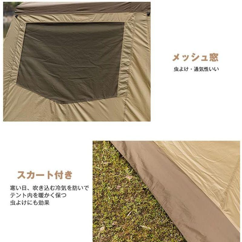 DOGBOO ロッジ型テント ロッジシェルター 屋型テントアウトドア キャンプ テント ロッジタイプ キャンプテント 4シーズン (ブラウン｜tvilbidvirk3｜06