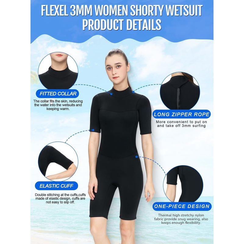 FLEXEL ショート ウェットスーツ レディース 3mm、メンズ 冷水ウェットスーツ、ネオプレン スキューバ ウェットスーツ サーフ 水泳｜tvilbidvirk3｜03