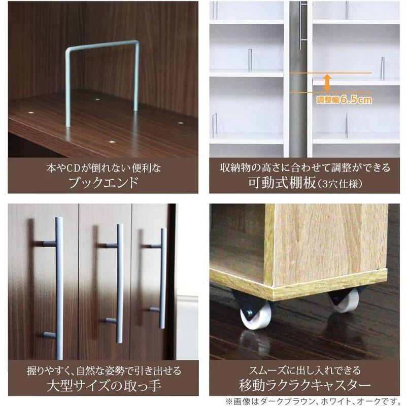 Tvilbidvirk4収納棚 大容量 スライド ホワイト 木製 キャスター付き