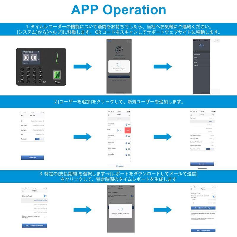 タイムレコーダー　2022アップグレード　NGTeco　指紋認証　コスト削減　APP接続　WIFI　勤怠管理　2.4G　タイムカードーレコー