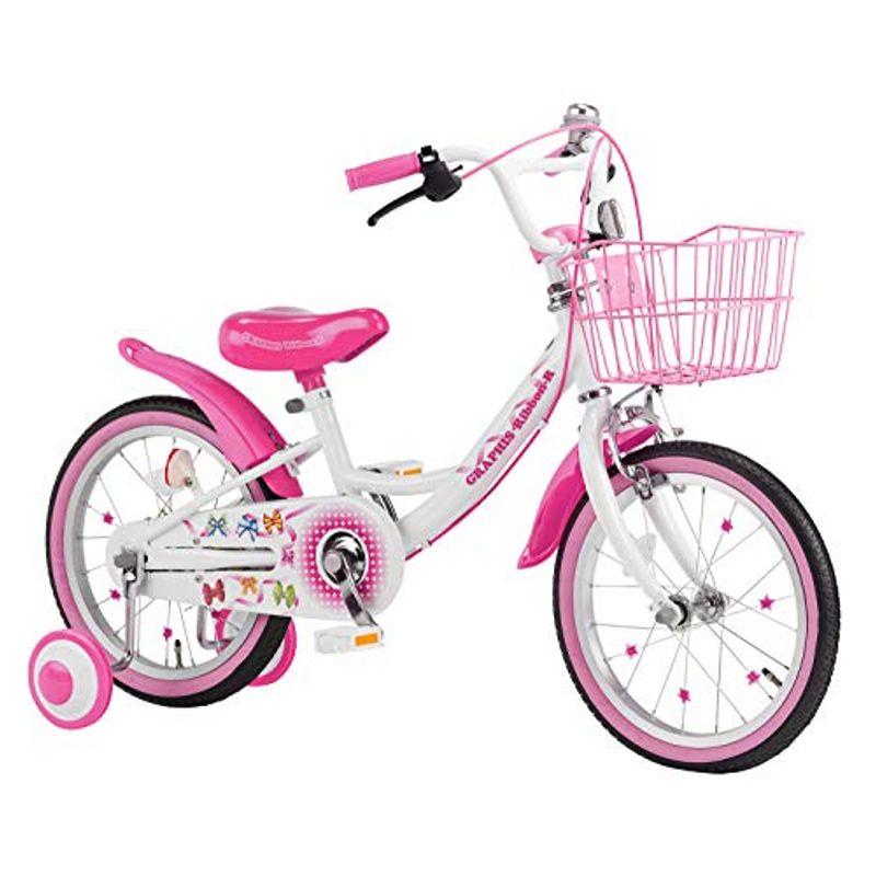 GRAPHIS(グラフィス) 補助輪付き子供用自転車 16インチ リボンカラー GR-16R ホワイト×ピンク