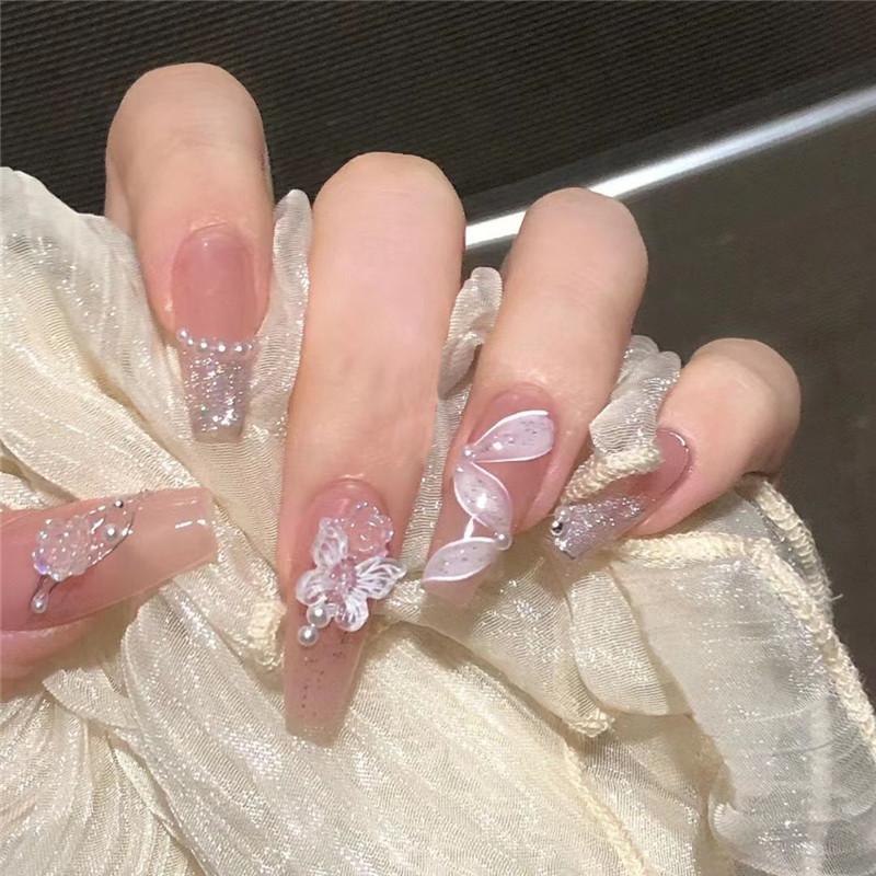 手作り ネイルチップ ネイル 人気 3D爪 つけ爪 長め ラウンドチップ 