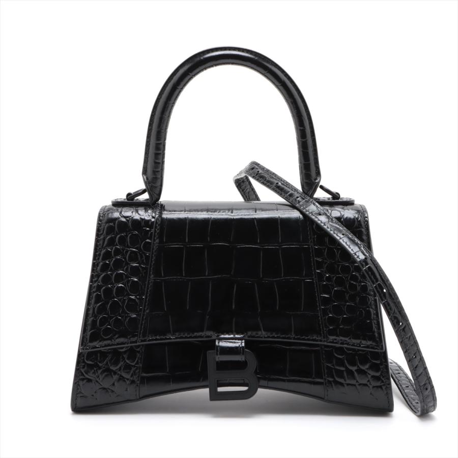 BALENCIAGA バレンシアガ アワーグラス クロコ 2WAYハンドバッグ BALENCIAGA バレンシアガ アワーグラス クロコ型押し ブラック