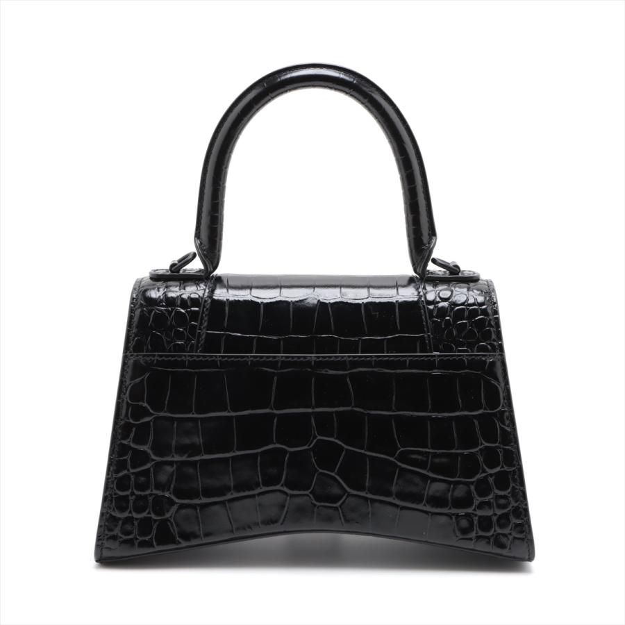 BALENCIAGA バレンシアガ アワーグラス クロコ型押し ブラック金具 黒