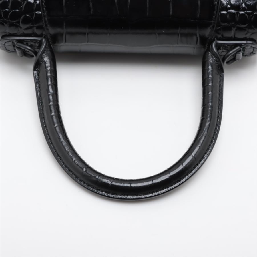 BALENCIAGA バレンシアガ アワーグラス クロコ型押し ブラック金具 黒