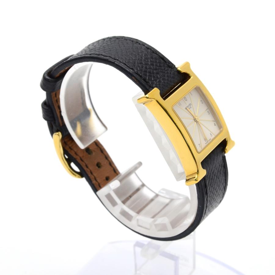 HERMES エルメス Hウォッチ HH1.201 クォーツ QZ GP×革 シルバー