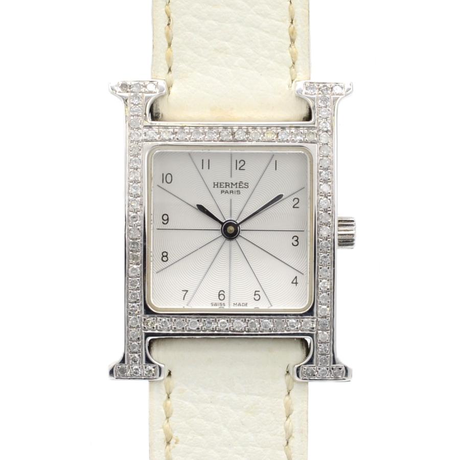 HERMES エルメス Hウォッチ HH1.210 ダイヤベゼル クォーツ QZ SS×革