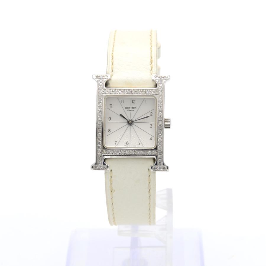 HERMES エルメス Hウォッチ HH1.210 ダイヤベゼル クォーツ QZ SS×革