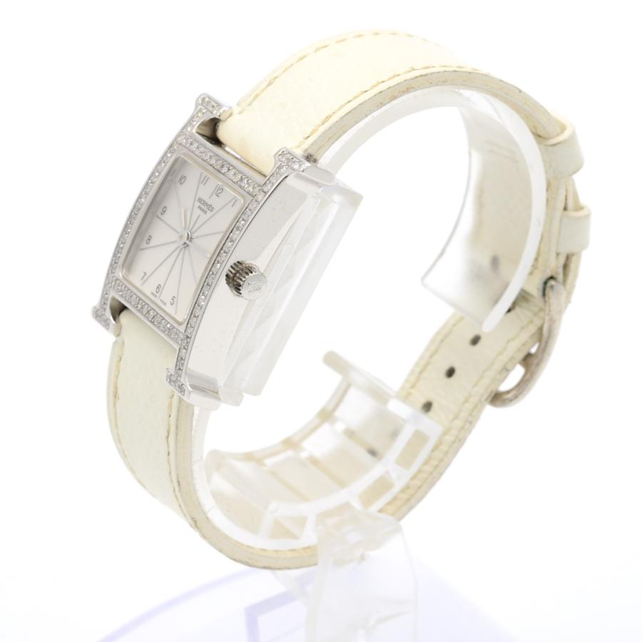 HERMES エルメス Hウォッチ HH1.210 ダイヤベゼル クォーツ QZ SS×革