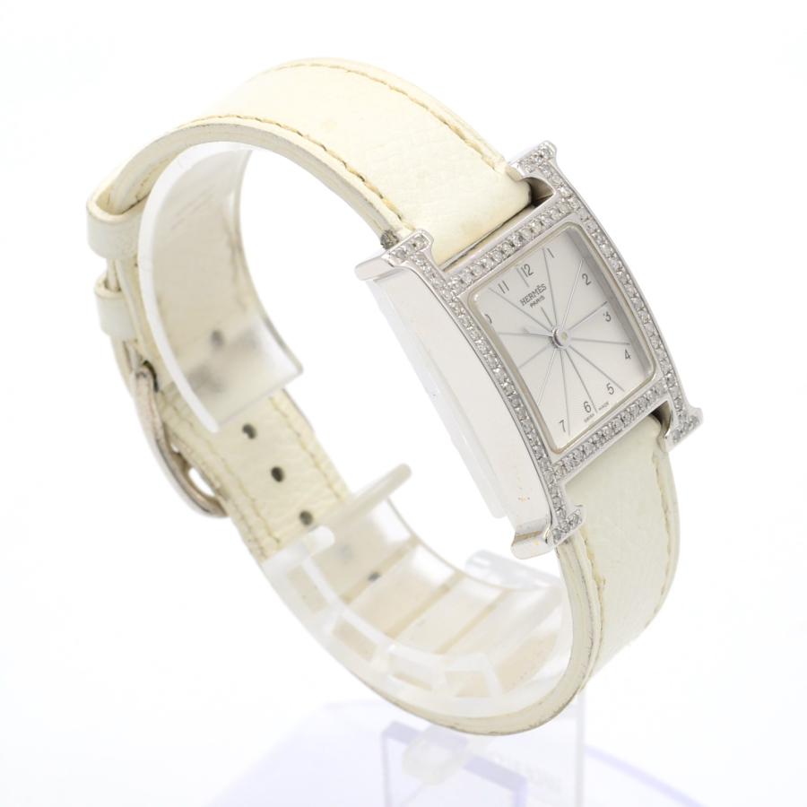 HERMES エルメス Hウォッチ HH1.210 ダイヤベゼル クォーツ QZ SS×革
