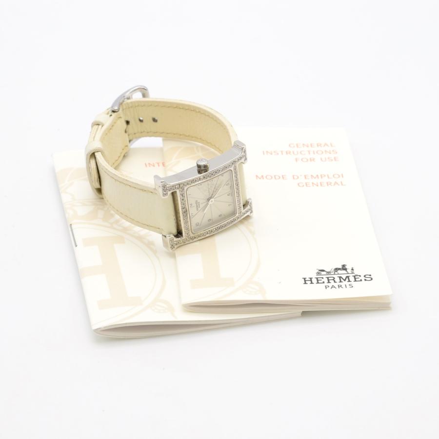 HERMES エルメス Hウォッチ HH1.210 ダイヤベゼル クォーツ QZ SS×革