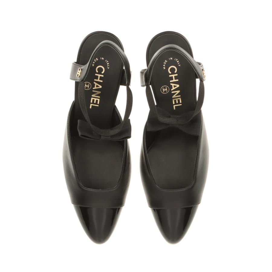 CHANEL シャネル リボン付き ハイヒール 38C レザー ブラック パンプス 