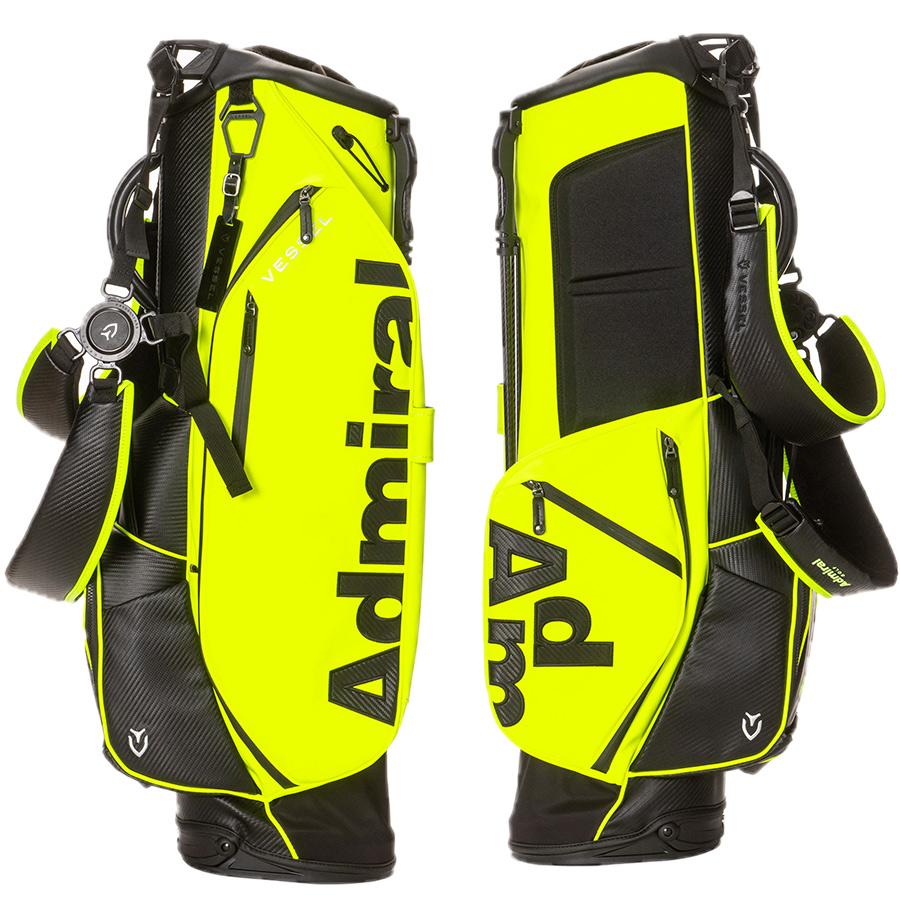 アツAdmiral Golf ゴルフバッグ 黒/黄 Admiral Golf 特典付き ネームプレート刻印無料 スタンド