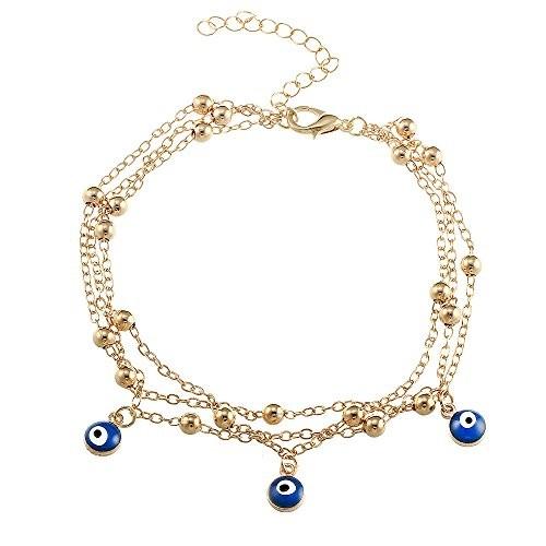 新品入荷 Minghuaファッションボヘミアン多層ブルー邪眼ペンダントビーズビーチフットチェーンアンクレット ゴールド ネックレス ペンダント Demolition Training