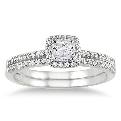 1 2 Carat Tw Cushion Diamond Halo Bridal Set In 10k White Gold Www Unipymes Com