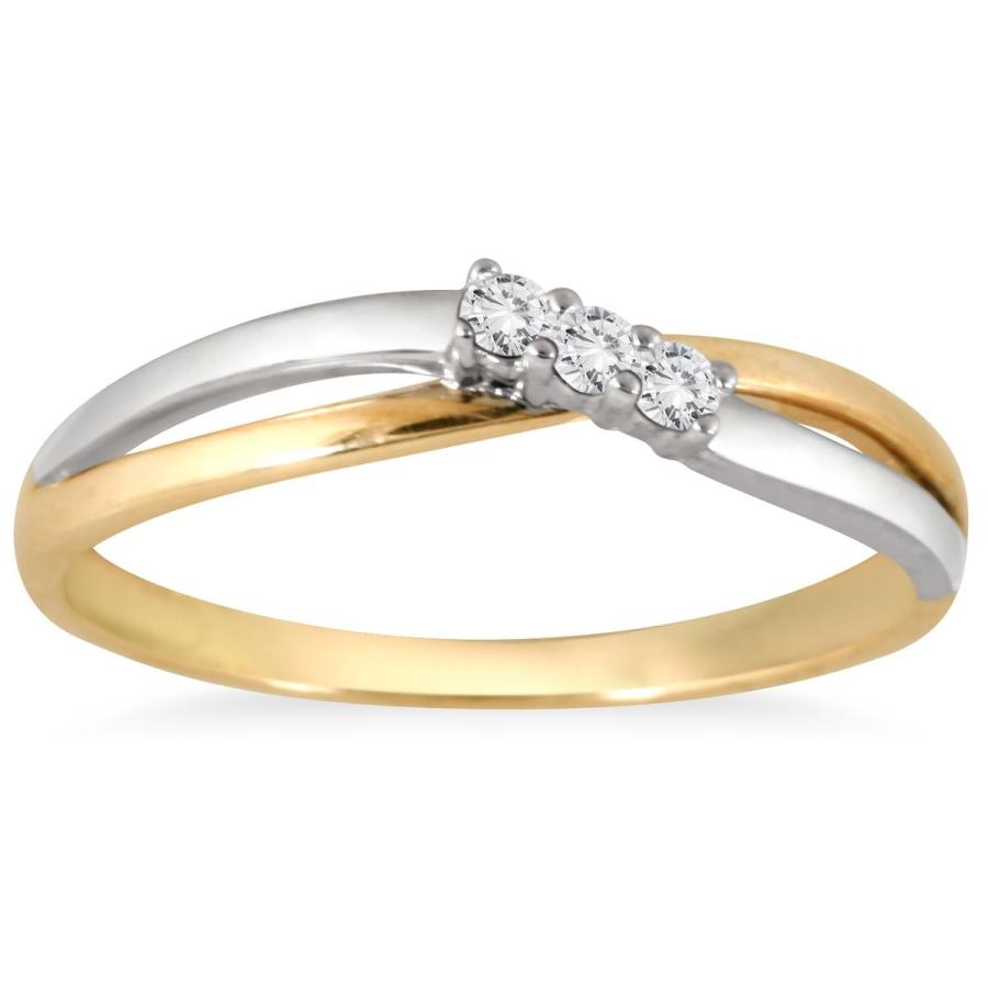 Three Stone Diamond Two Tone Ring in 10K White Gold