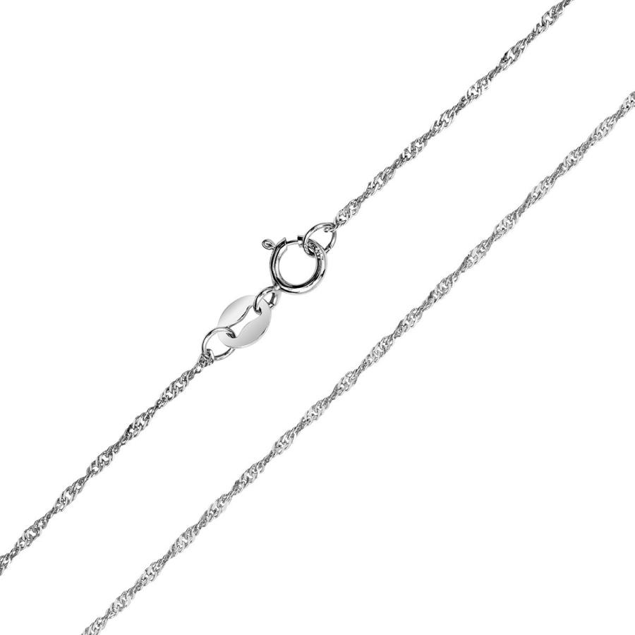 10K White Gold 1mm Singapore Rope Chain with Spring Ring Clasp-