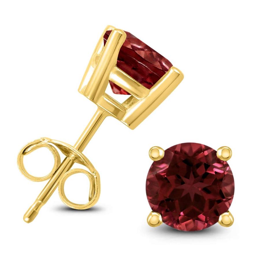 14K Yellow Gold 6MM Round Garnet Earrings