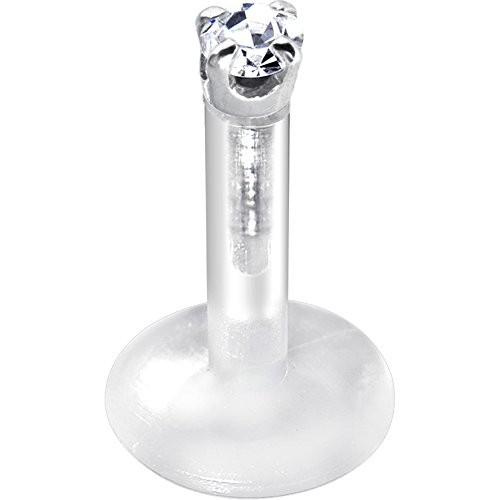 Body Candy 14k White Gold 1.5mm CZ Bioplast Push in Labret Monroe 14 G