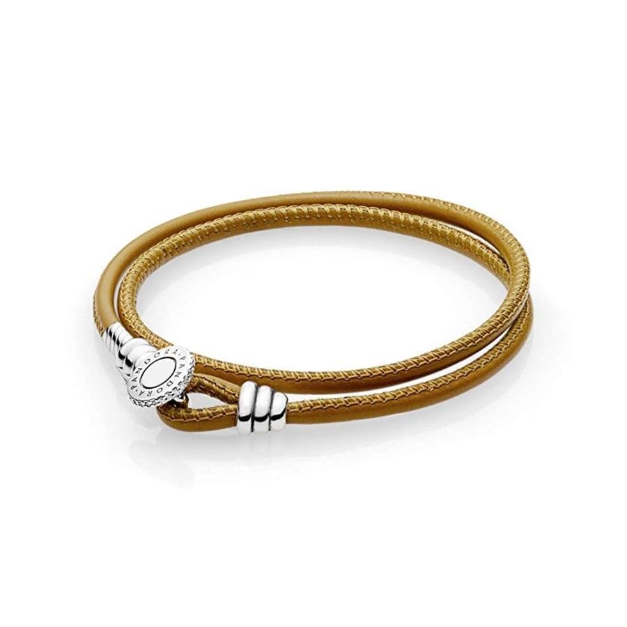 Pandora Moments Golden Tan Double Leather Bracelet With Clear CZ 59719｜twilight-shop｜03