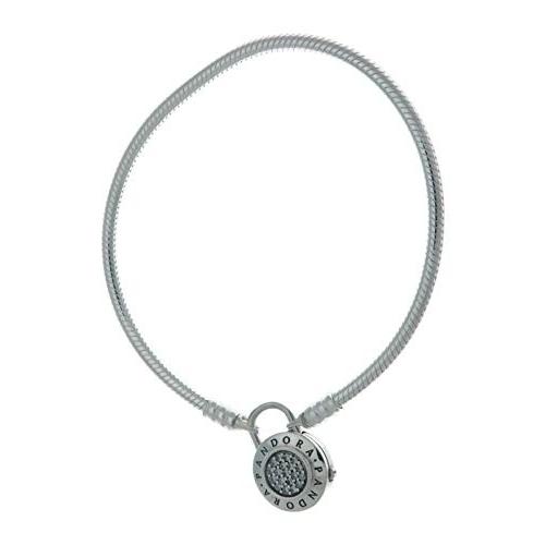 PANDORA Smooth Signature Padlock Clasp Bracelet, Clear CZ, 597092CZ (2