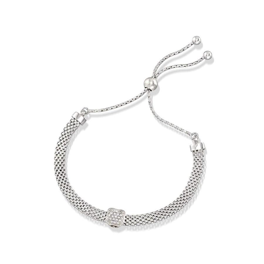 Ross-Simons Italian Sterling Silver Mesh Bolo Bracelet With CZ Station
