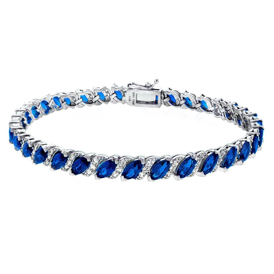 GemStar USA Sterling Silver Created Blue Sapphire Marquise-Cut Tennis