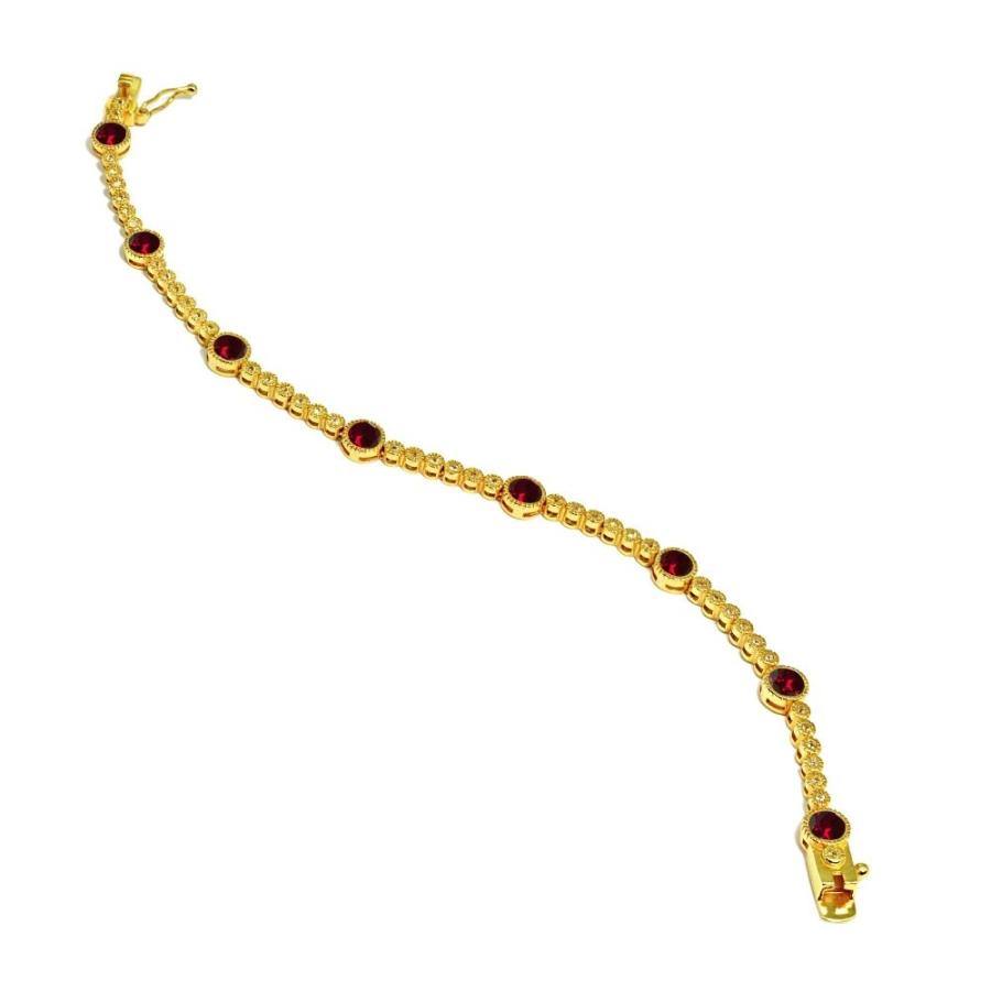 Yellow Gold Flashed Sterling Silver Created Ruby & White Topaz Round H