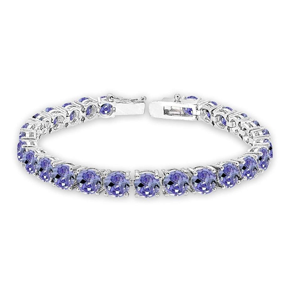 Sterling Silver Simulated Tanzanite 6mm Round-cut Classic Tennis Brace