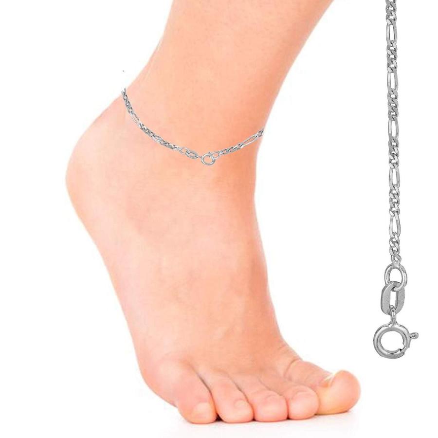 14k White Gold Figaro Link Chain Anklet Ankle Bracelet 1.3 Mm 10 Inche