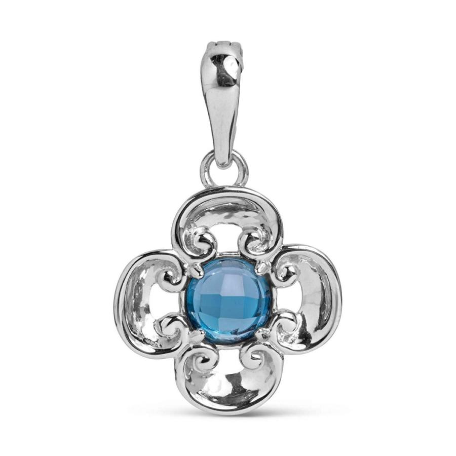 925 Silver Blue Topaz Gemstone Flower Pendant Enhancer