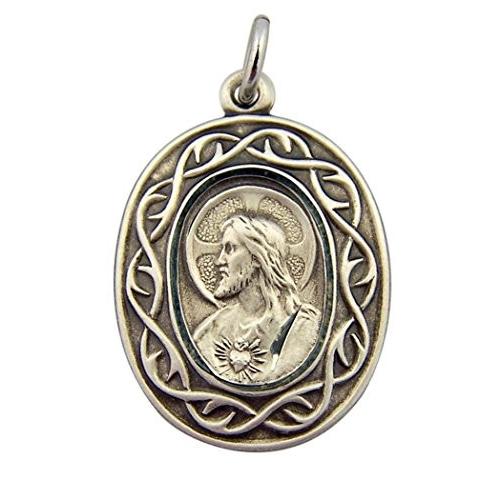 Sterling Silver Sacred Heart Crown of Thorns Scapular Medal, 15/16 Inc