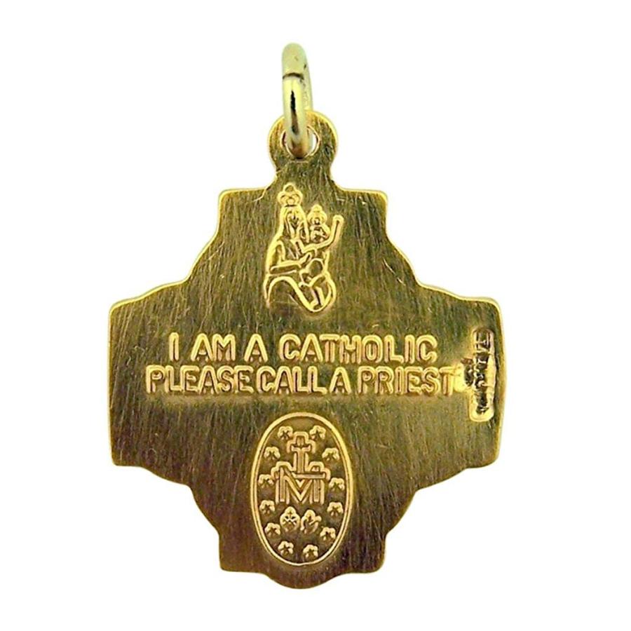 14K Gold Plate overlay Sterling Silver Four Way Catholic Cross Medal,
