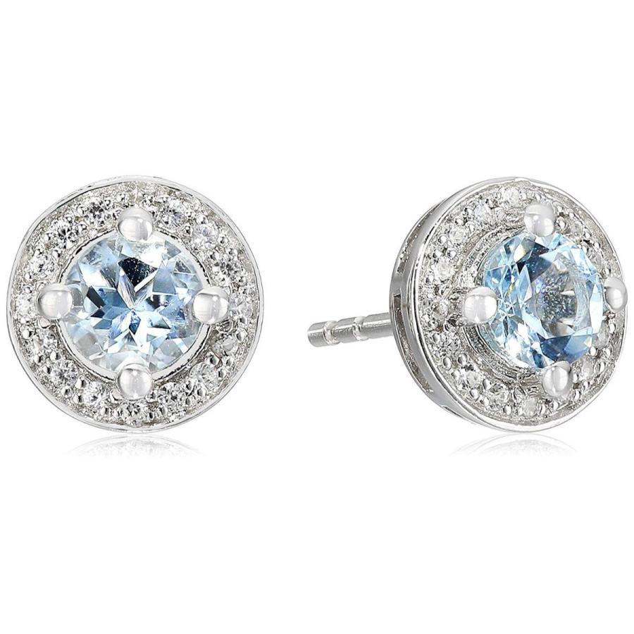 スターリングシルバーアクアマリンラウンドハロースタッドピアス