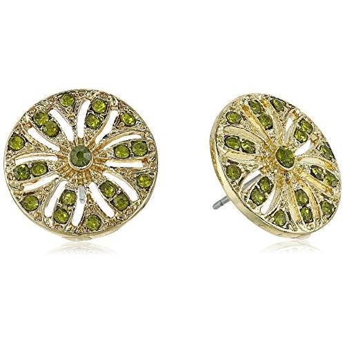 新品未使用！ 1928ジュエリーゴールドトーンオリビングリーンディスクボタンスタッドピアス 【W1966079285】(12377円)