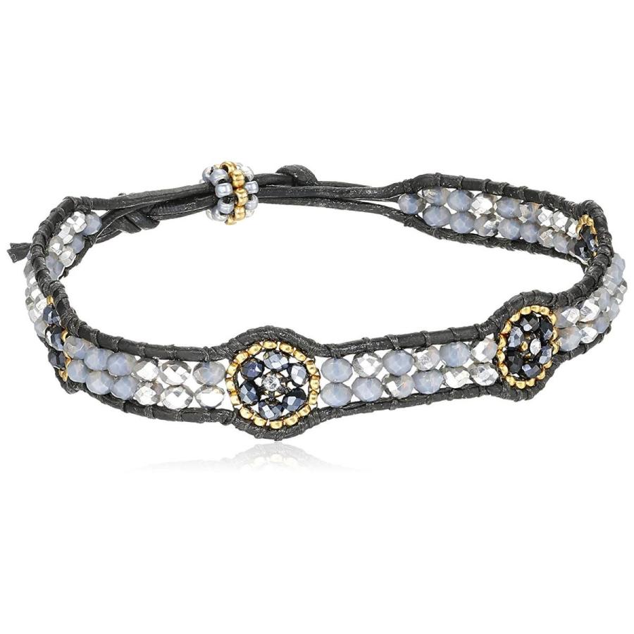 Miguel Ases Hematite Flower Station Leather Slip-Knot Bracelet