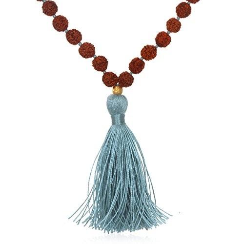 豊富なギフト Satya Jewelry Womens Rudraksha Aquamarine Gold Om Mala Necklace 40-Inc ネックレス、ペンダント