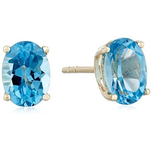 10k Yellow Gold Swiss Blue Topaz Oval Stud Earrings
