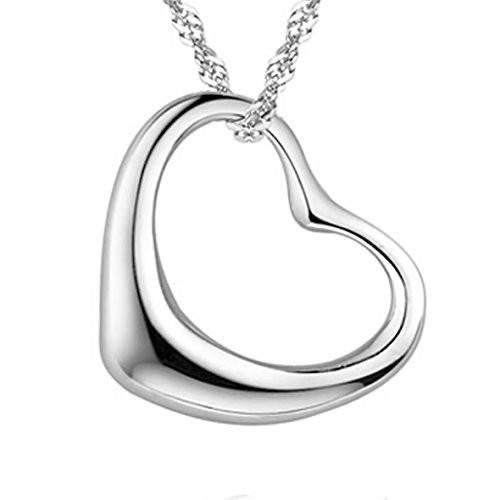 Perfect Love Open Heart Large Size Sterling Silver Pendant Necklace