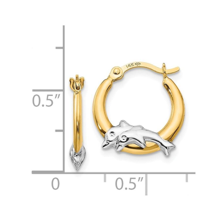 14 kイエローゴールドイルカフープピアス耳のフープセット動物の海の生活ファインジュエリーギフト用女性