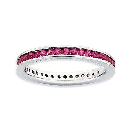 925スターリングシルバー作成レッドルビーバンドリングサイズ6.00石スタッカブル宝石誕生石7月ファインジュエリーギフト用女性用彼女