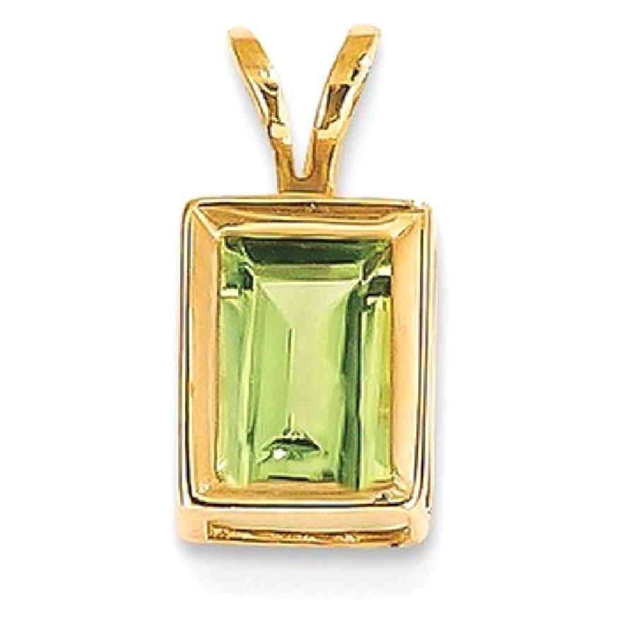 14 kイエローゴールド7×5ミリメートルグリーンペリドットベゼルペンダントチャームネックレス宝石用原石ファインジュエリーギフト用女性用彼女