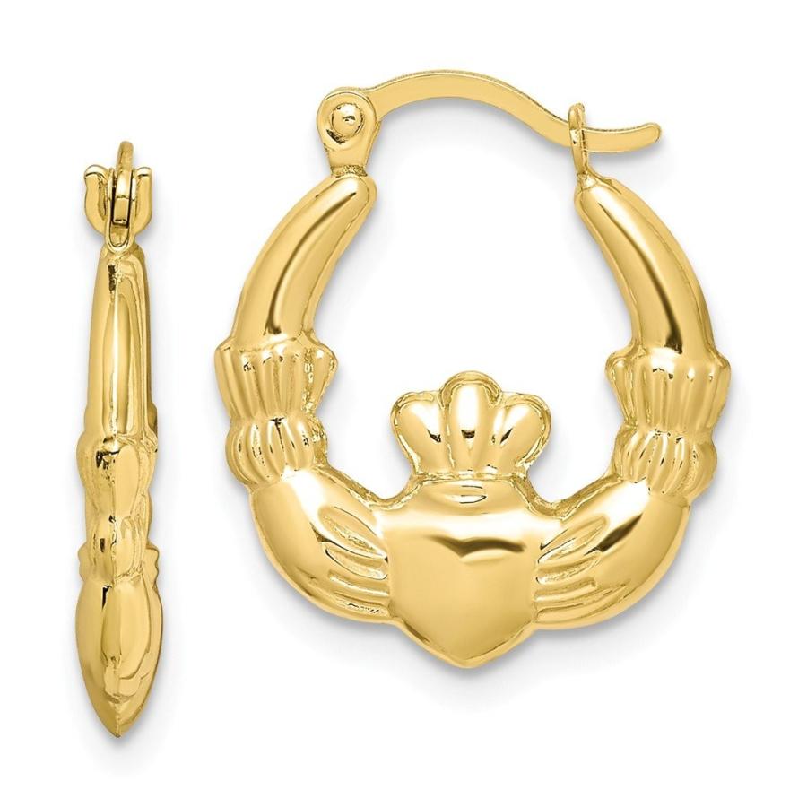 10 kイエローゴールドアイルランドのCladdaghケルトノットフープイヤリングイヤフープセットファインジュエリーギフト用女性用彼女