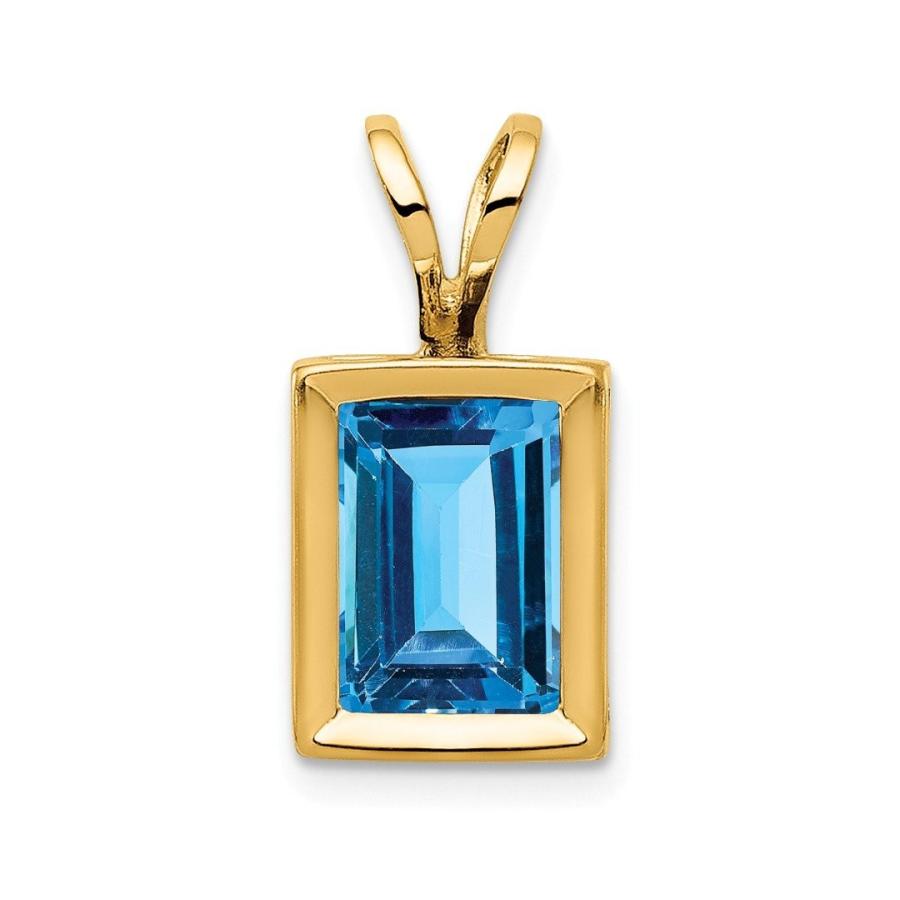 14 kイエローゴールド7×5ミリメートルブルートパーズベゼルペンダントチャームネックレス宝石用原石ファインジュエリーギフト用女性用彼女