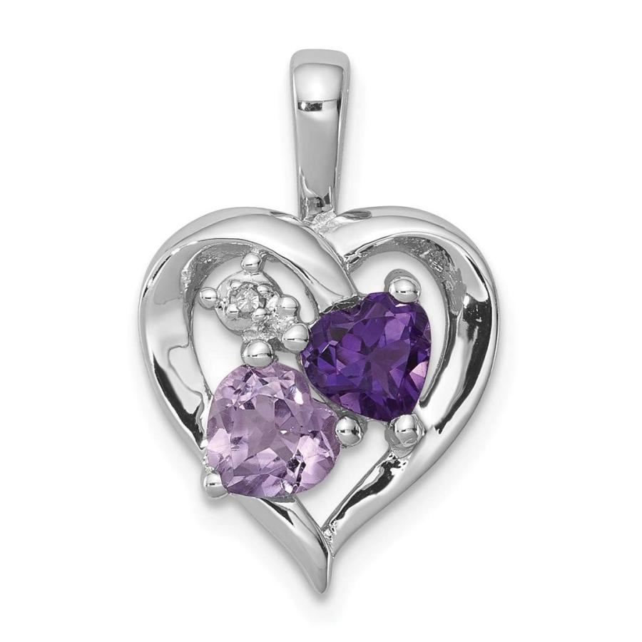 925スターリングシルバーパープルアメジストピンククォーツダイヤモンドペンダントチャームネックレス宝石用原石ファインジュエリーギフト用女性